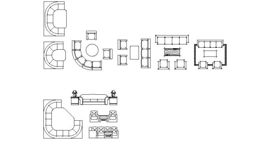 Cad drawings details of shape sofa round with side table