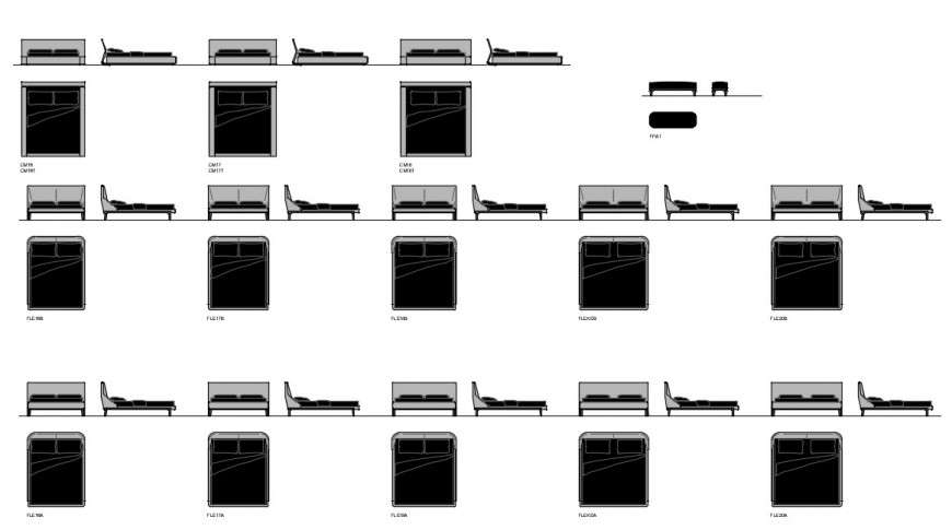 CAd drawings details of the front elevation of modern bed