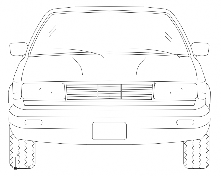 Cad drawings details of the front elevation of small car flex