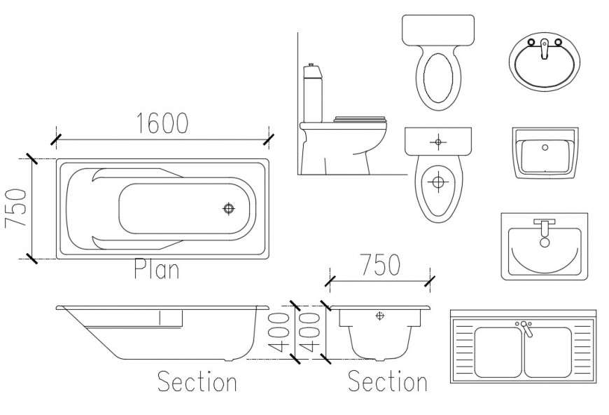 CAd drawings details of top   elevation of bath tub