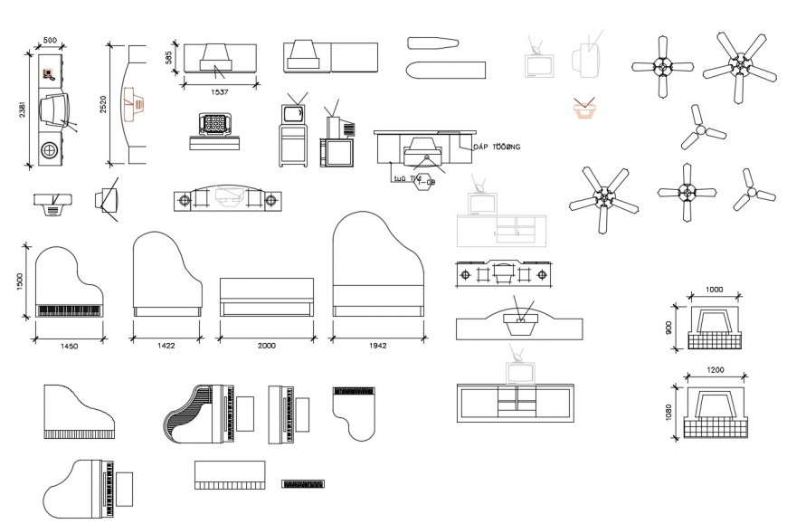 CAd drawings details of top and front elevation of tv cabinet