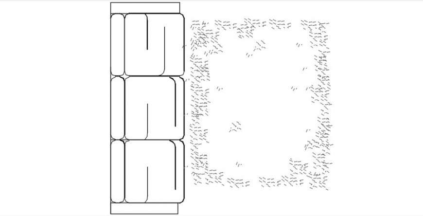 Cad drawings details of top view from front of three seater sofa with floor carpet