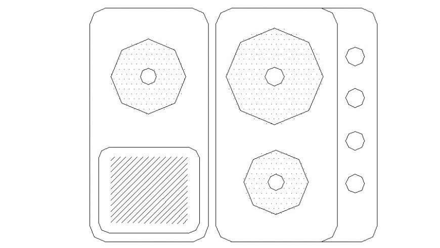 CAd drawings details of top view of gas stove  units