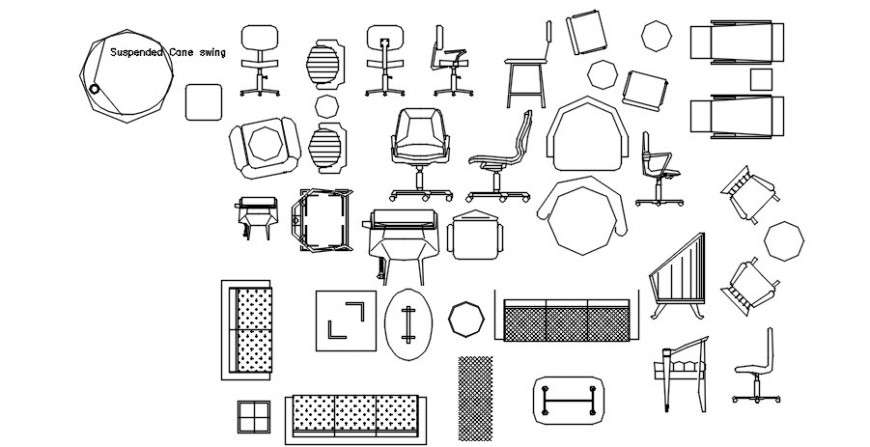 Cad drawings details of top view of office chair  