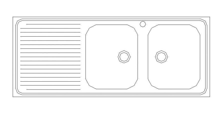 Cad drawings details of top view of steel attached two  washbasin stylish