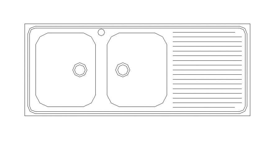 Cad drawings details of top view of steel two  washbasin