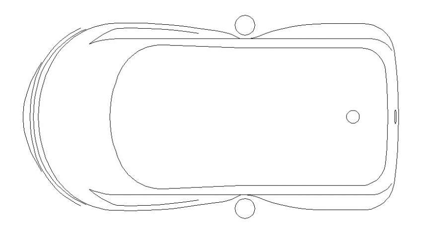 Cad drawings details of top view of washroom  wide bath tub