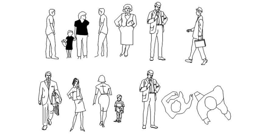 Cad drawings details of various girls and boys  