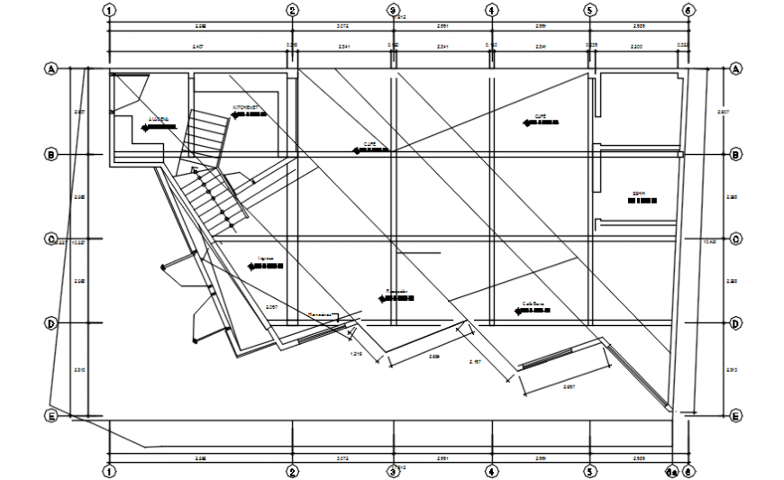 Cafeteria top view architecture plan
