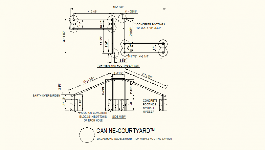 Canine courtyard double ramp detail plan and elevation layout file