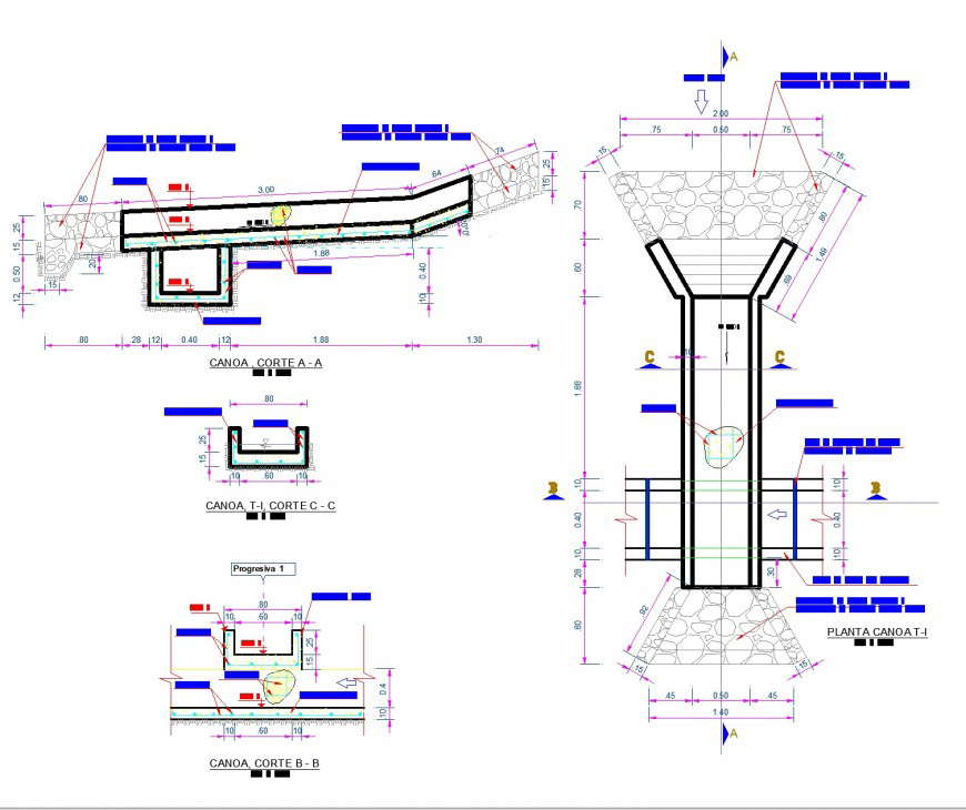 Canoe and side takes section plan layout file