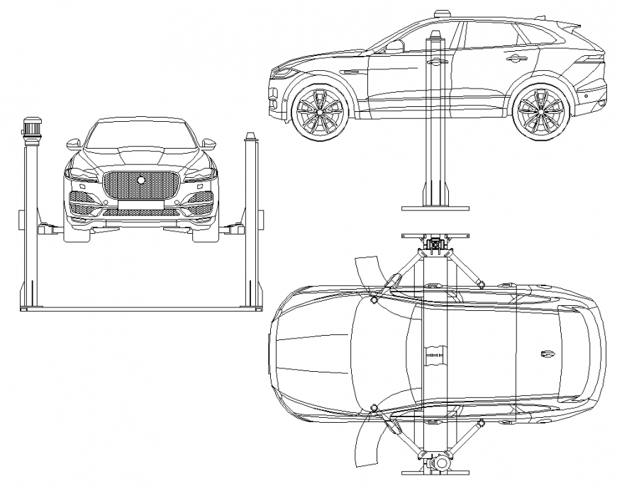 Car repairing detail elevation autocad file
