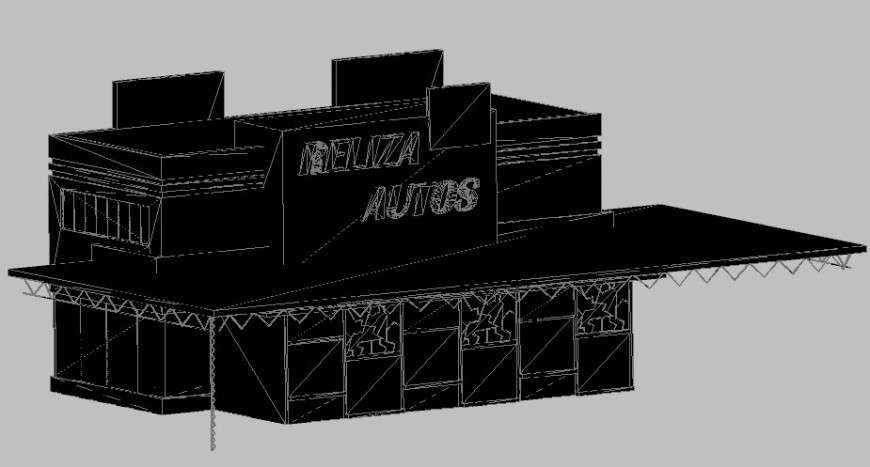 Car shop 3d view in auto cad file