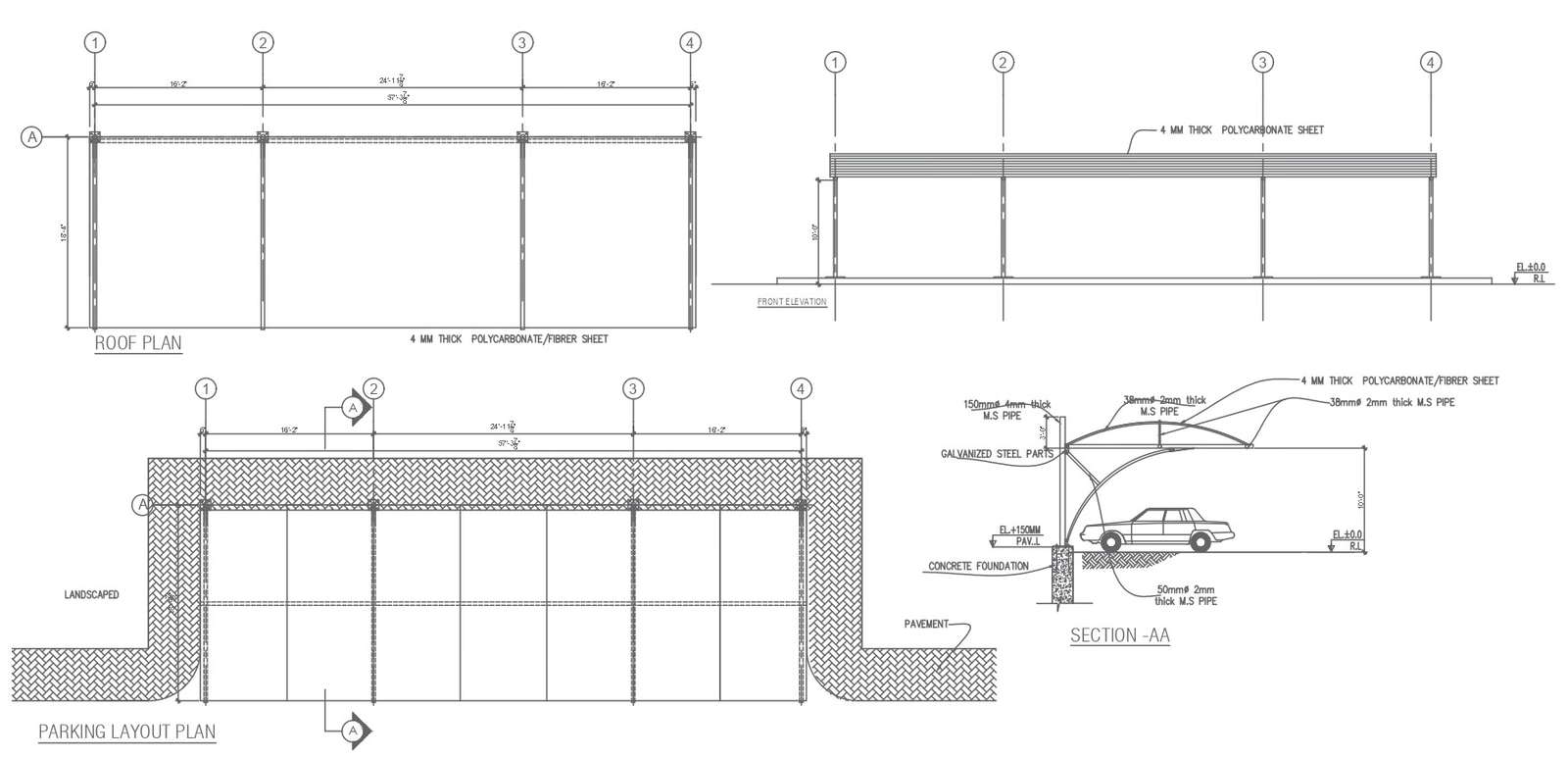 car parking layout plan with all detail and mechanics with all side elevation section plan and other detail autocad dwg drawing .