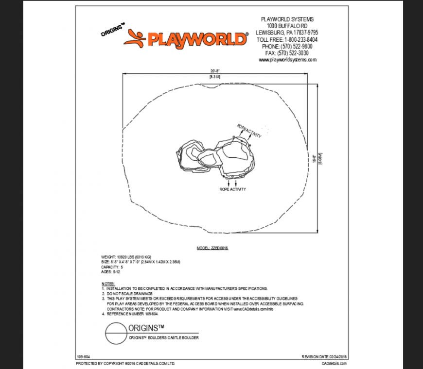 Castle boulders play area play equipment details for theme park dwg file