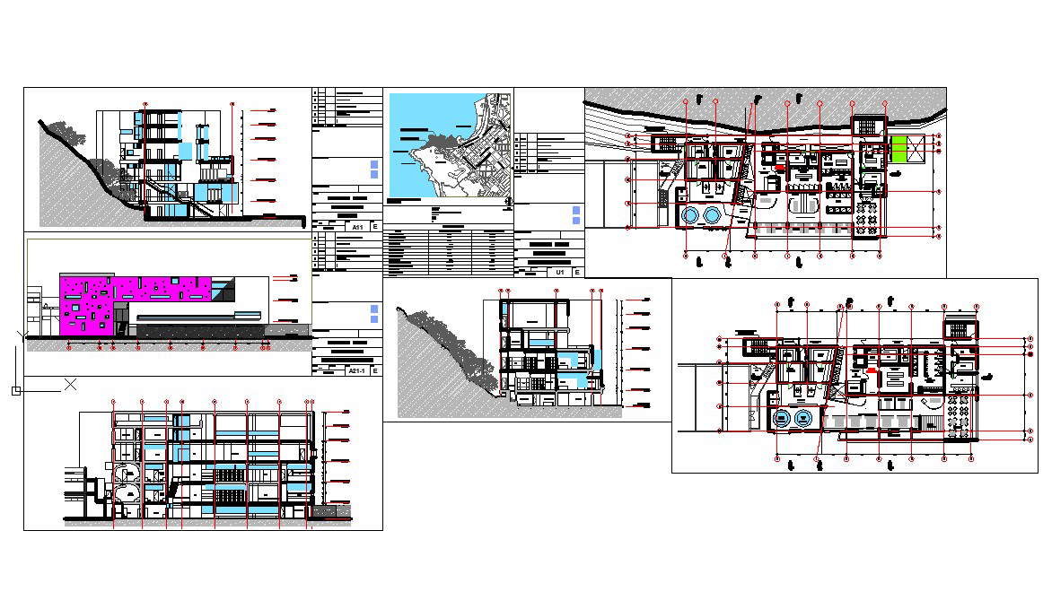 Hotel architecture detail and design in autocad dwg files