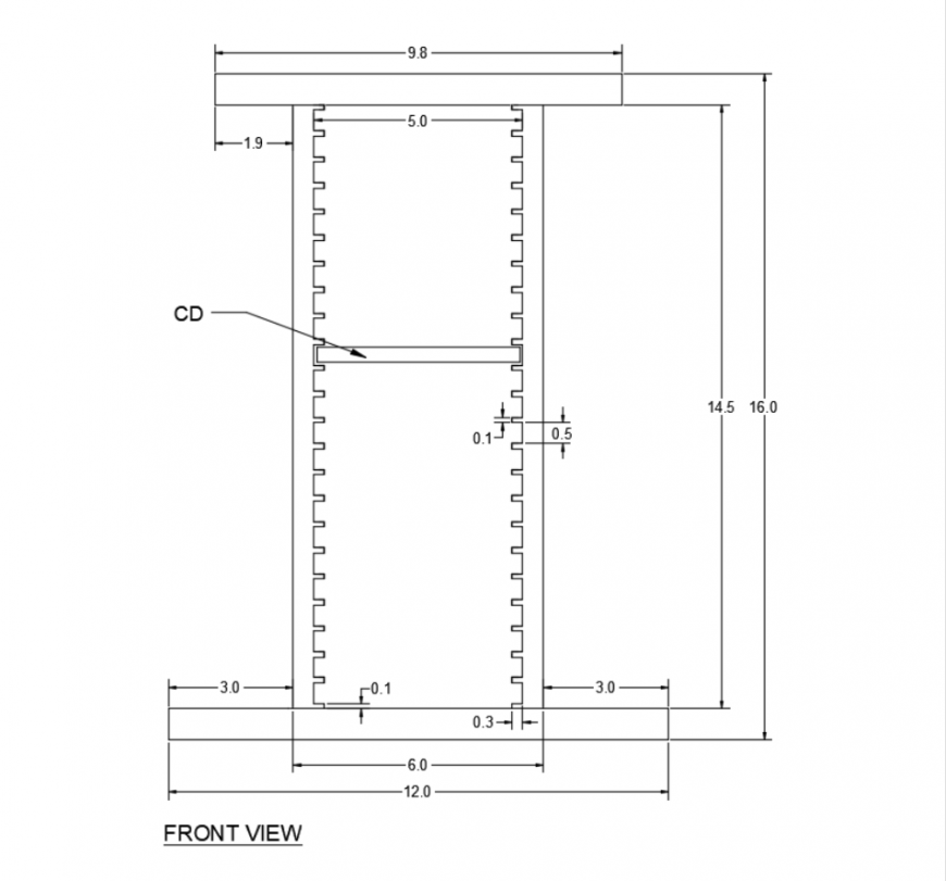 CD wooden rack front view cad block design dwg file