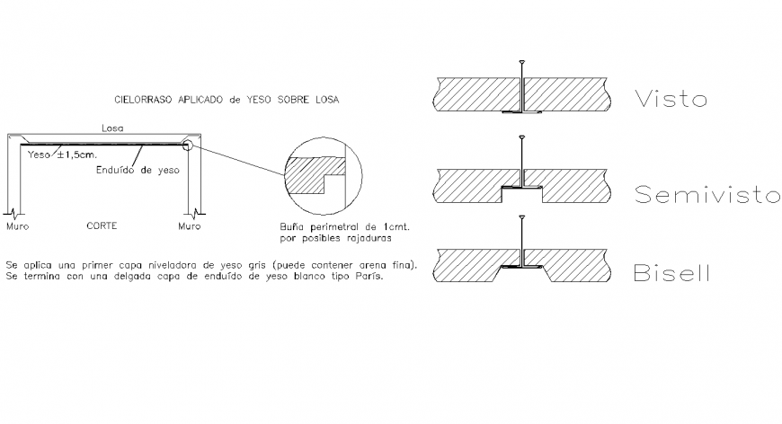 Ceiling applied plaster on slab section autocad file