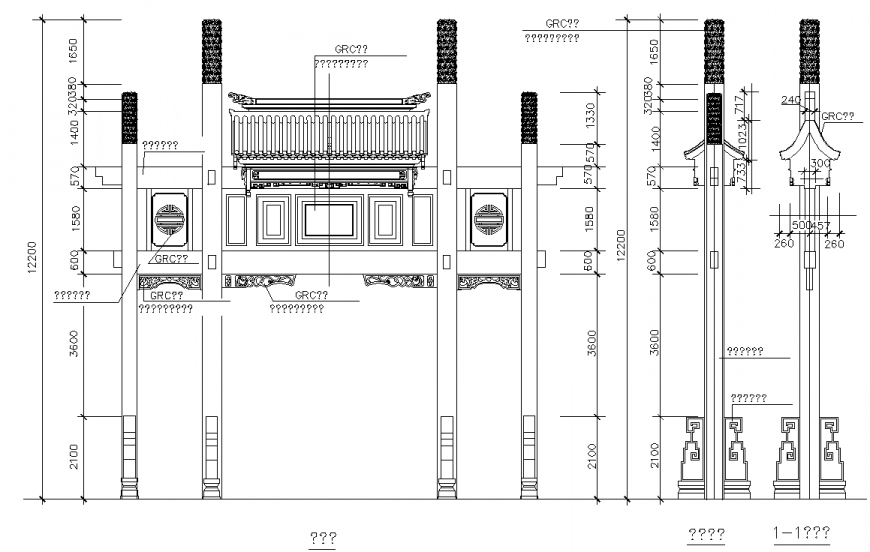 Chinese archway in dwg file.