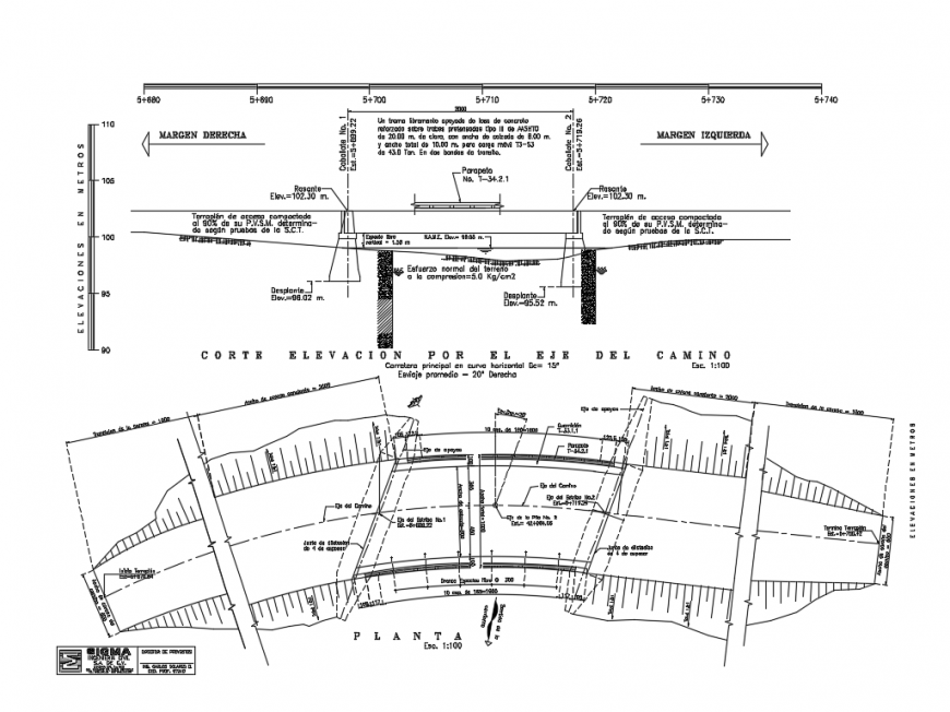 City bridge with girder constructive structure details dwg file