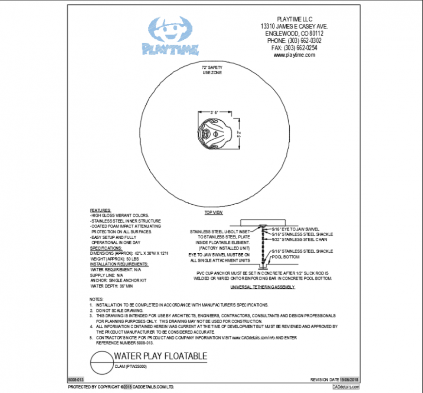Claim water play floatable equipment cad drawing details dwg file