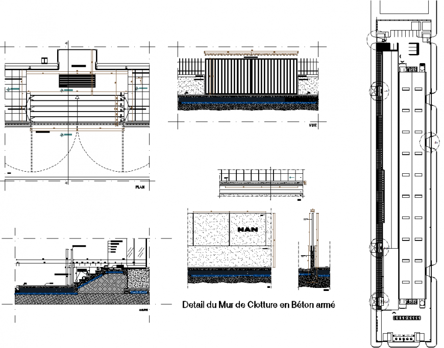 Cloture wall if reinforcement concrete detail auocad file