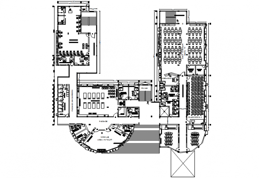 College auditorium plan 2d top view furniture