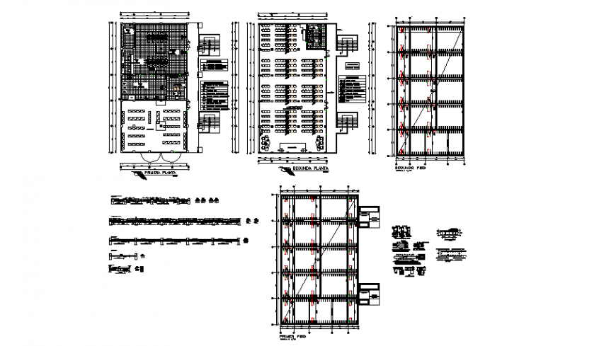 Column and beam plan of auditorium with detail in auto cad