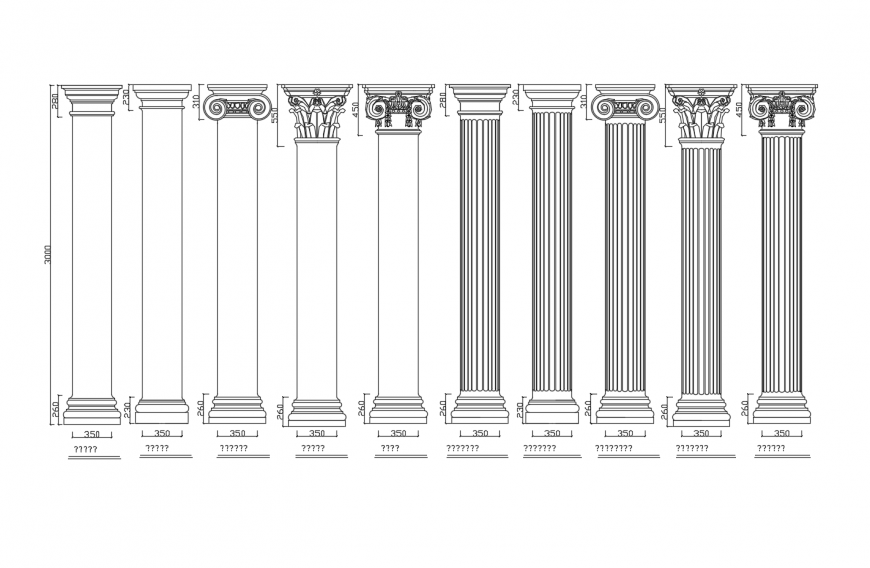 Column design detail 2d view elevation layout autocad file