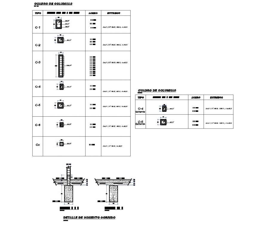Column table specification plan dwg file