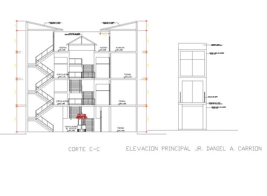 Commercial building detail elevation dwg file