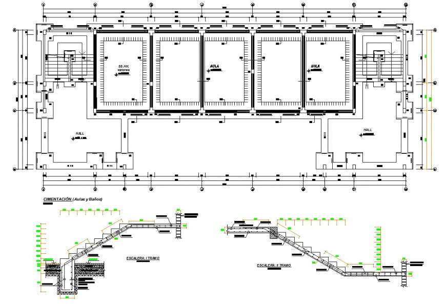 Commercial building footing drawing in dwg file.