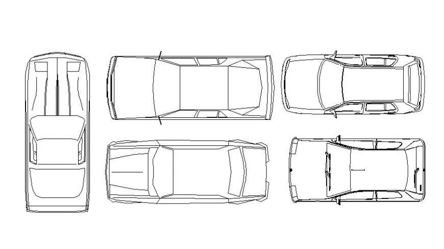 Common cars top view elevation blocks cad drawing details dwg file