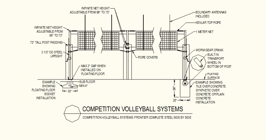 Competition volleyball detail plan dwg file