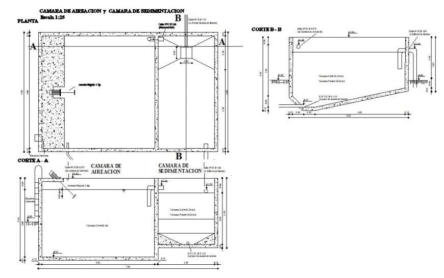 Concrete chamber detail plan and section 2d view CAD block layout dwg file