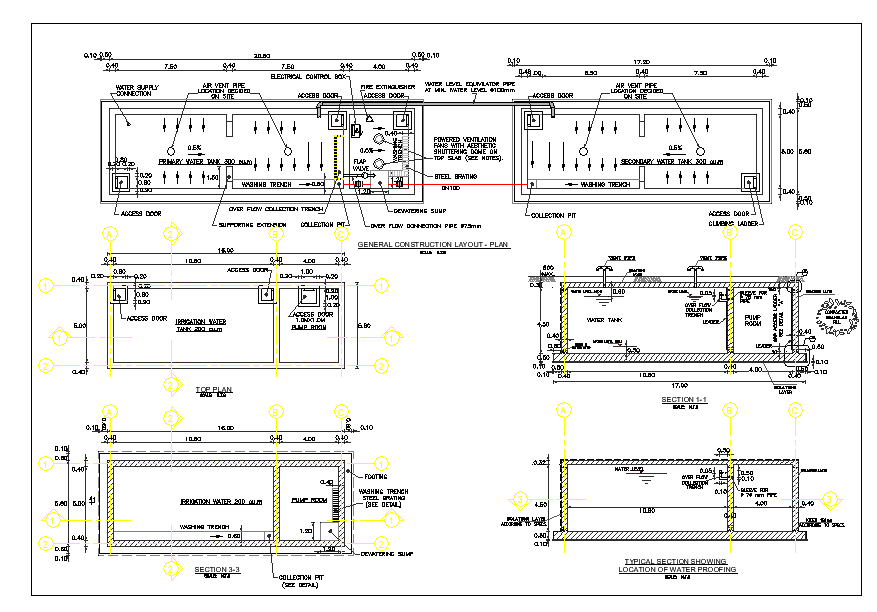 construction detail of water tank dwg file