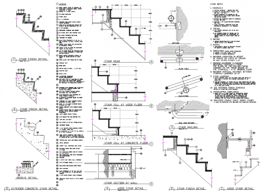 Construction and structure detail drawing of staircase in dwg file.