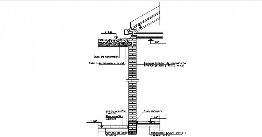 Constructive connection metallic roof and slab drawing details dwg file