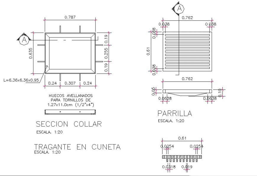 Constructive detail of a drainage and gutter