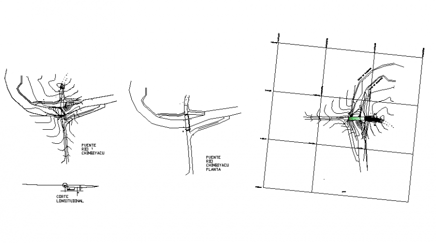 Contour map with bridge in dwg file.