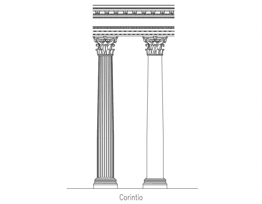 Corinthian column elevation blocks architecture symbols details dwg file