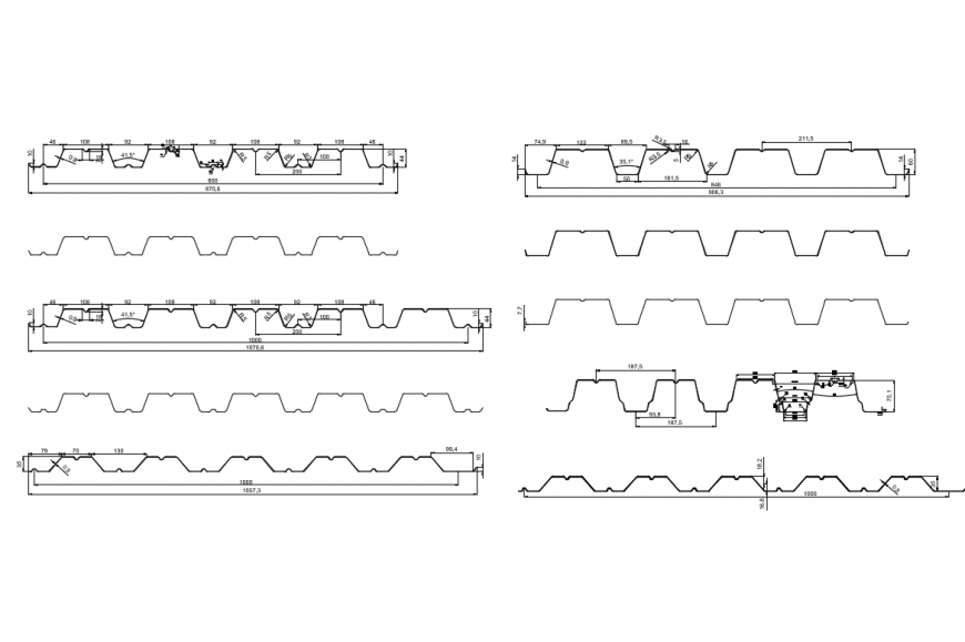 Corrugated sheet iron architecture cad symbols details dwg file