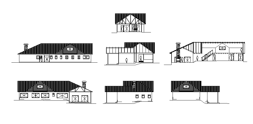country house elevation dwg file