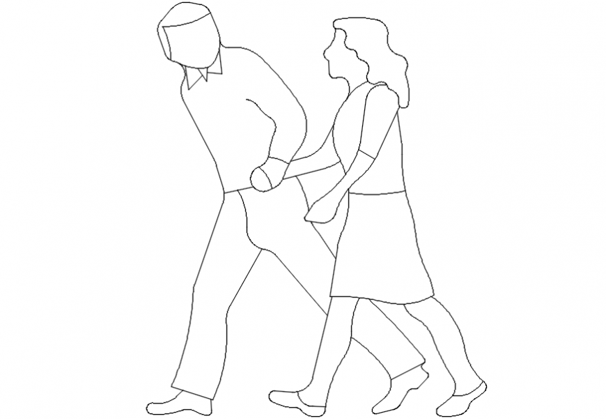 Couple holding hands elevation block drawing details dwg file