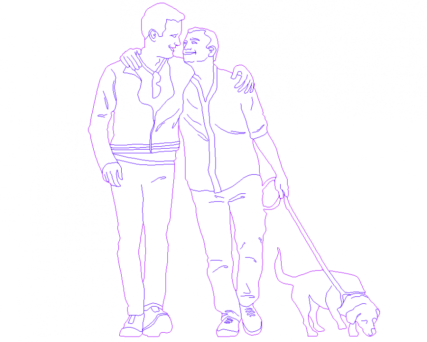 Couple walking plan detail dwg file.