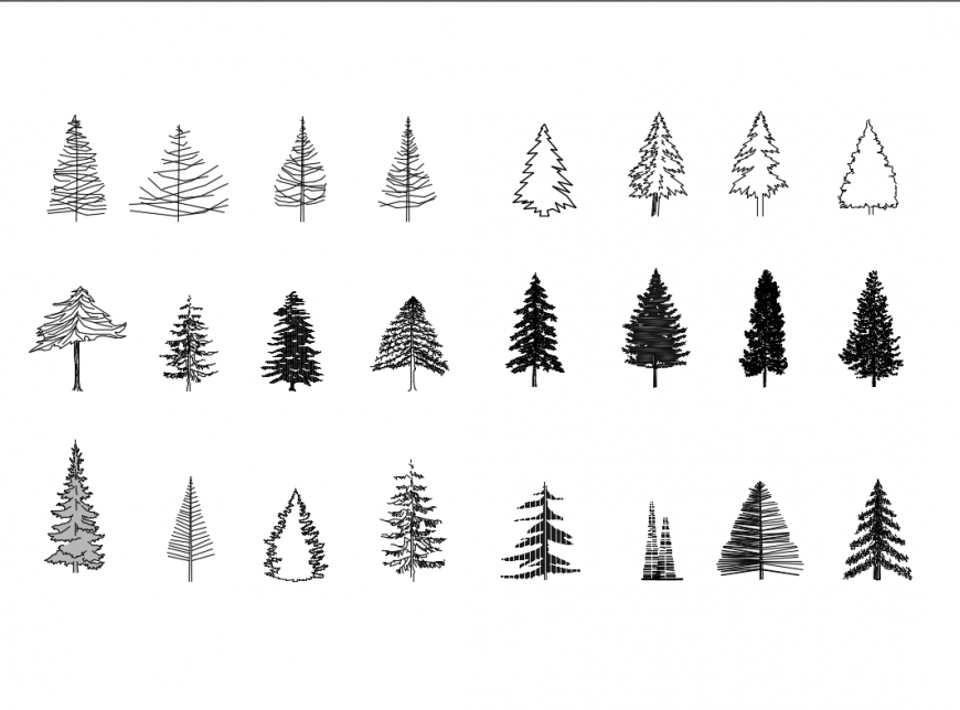 Creative coniferous trees cad blocks cad drawing dwg file