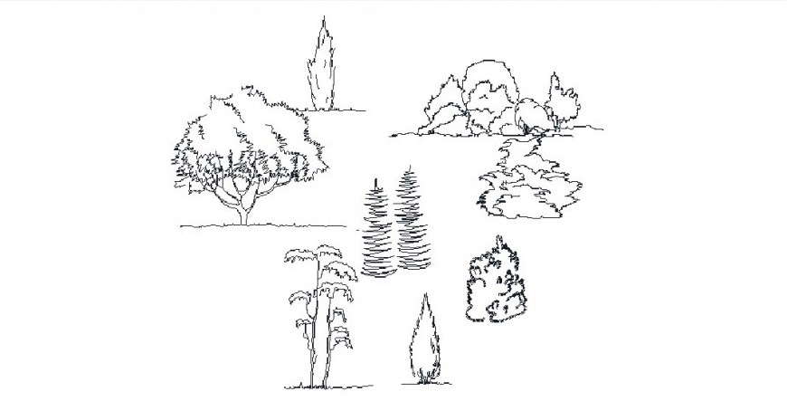 Creative garden tree and plant 2d elevation blocks auto-cad drawing details dwg file