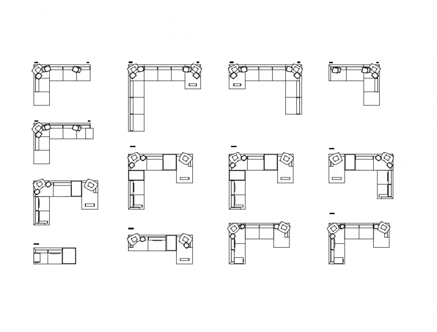 Creative l shape multiple corner sofa sets cad blocks design dwg file