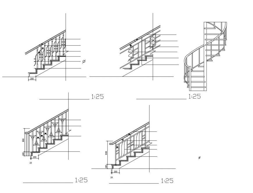 Creative multiple staircases blocks cad drawing details dwg file