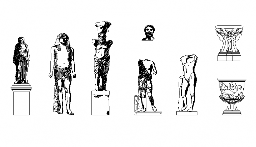 Creative statue blocks cad drawing details dwg file